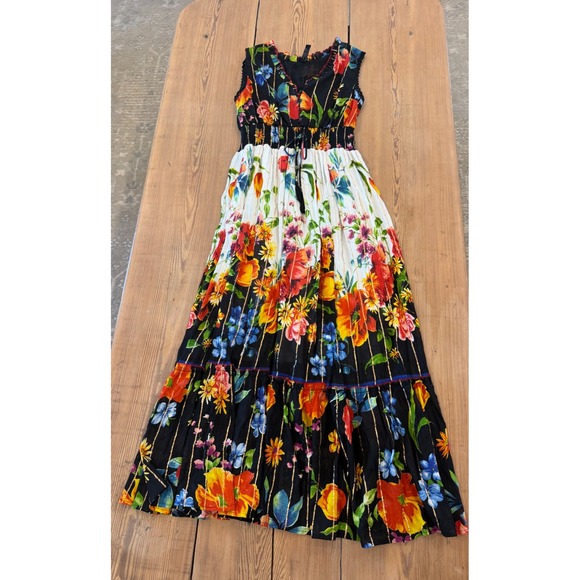 Anthro Me 2 Magic Floral Maxi Dress Black White Red Gold Bohemian Festival Large - Picture 4 of 8